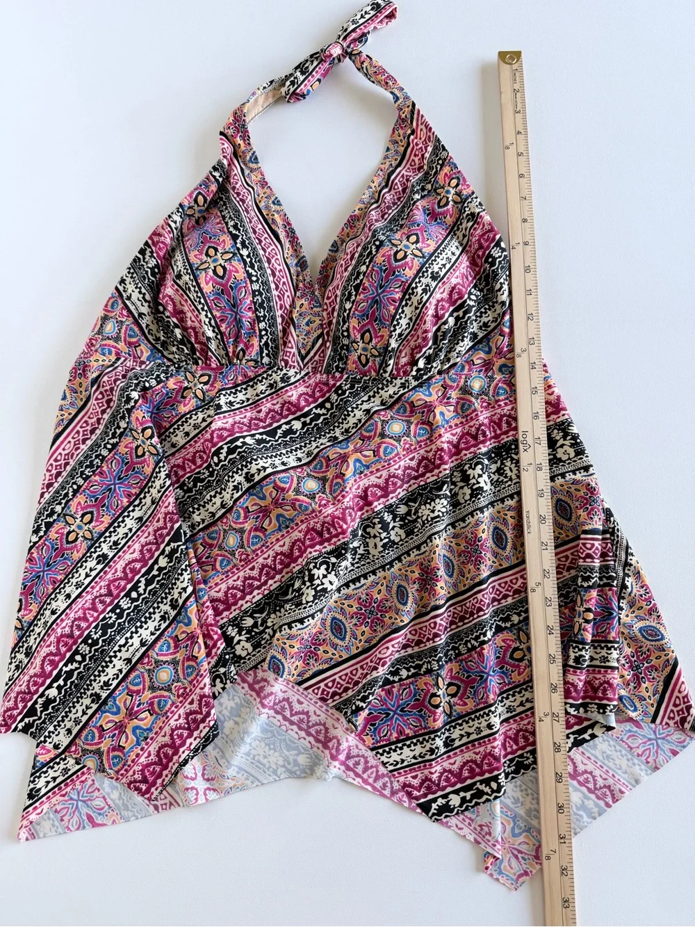 Swimsuits For All Boho Paisley Handkerchief Halter Tankini Top Only Size 26